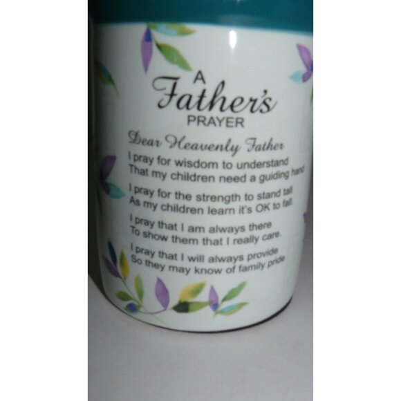Rare A Fathers Prayer Ceramic Travel Mug With Blue Handle & Leaf Design SEE - Picture 2 of 6